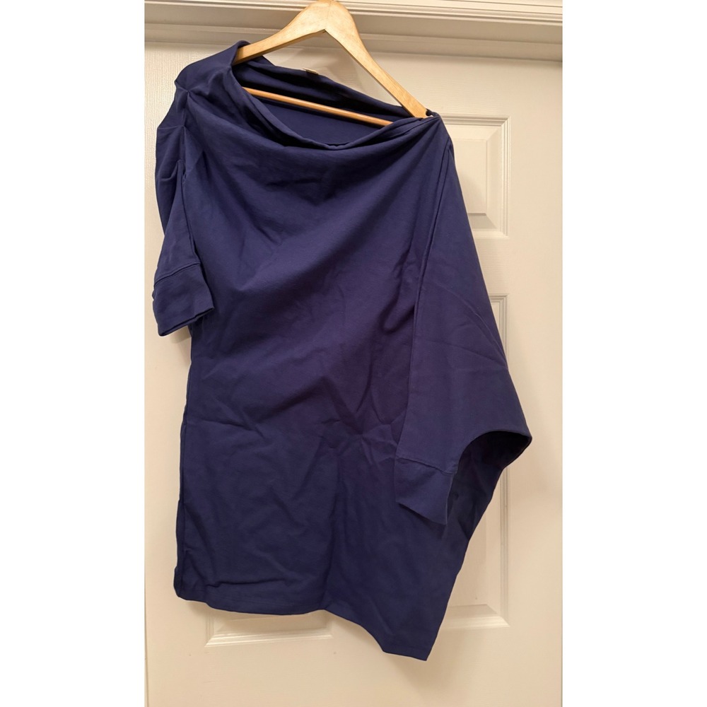 FP Beach Tunic Top Women Small Navy Blue Asymmetric One Shoulder Cotton